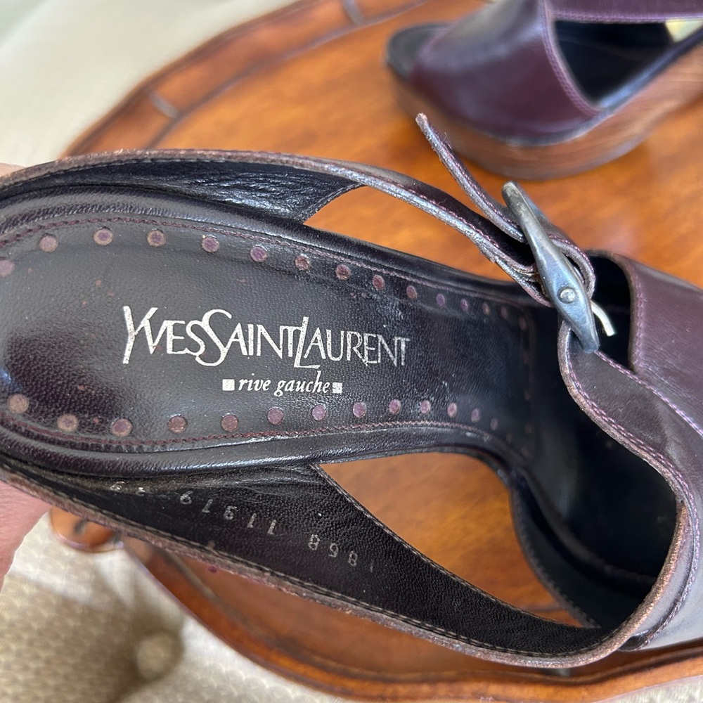 Yves Saint Laurent Women's Brown / Burgundy Wooden Heeled Sandals Size 9 - Picture 7 of 13